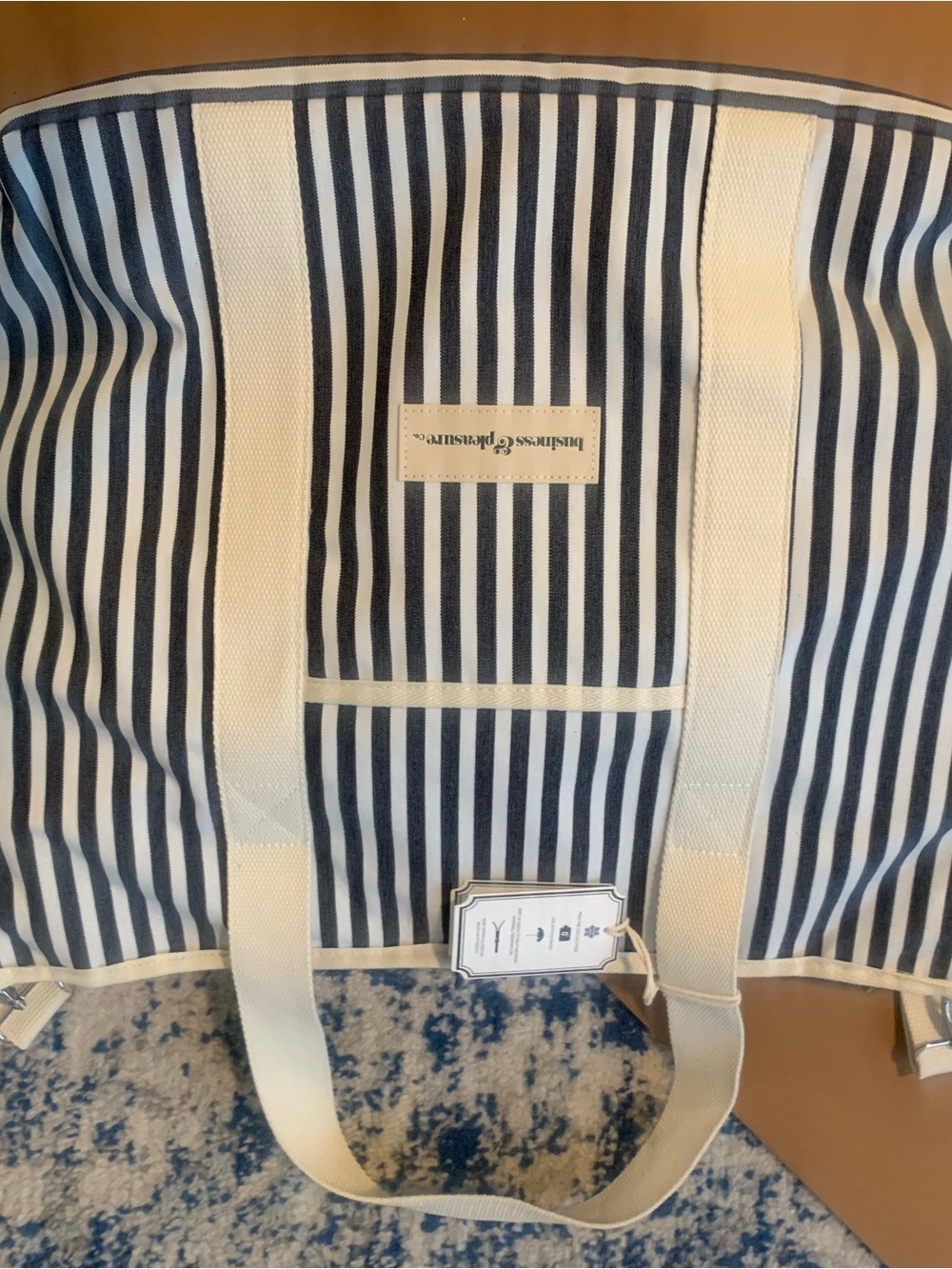 Canvas Stripe Tote Bag in Navy and White